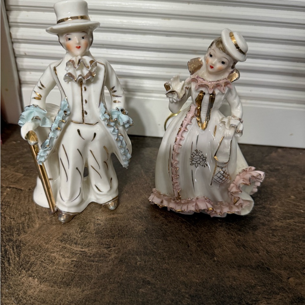 Charming Porcelain Couple Figurines with Gold Accents